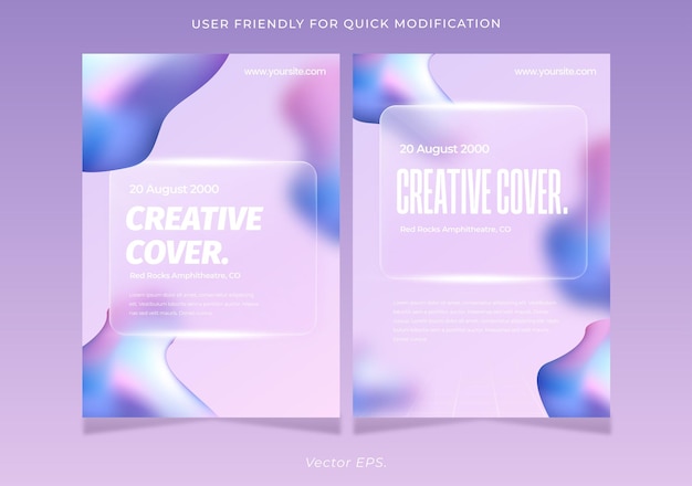 Premium Creative Cover Poster Flyer z jasno fioletowym gradientem w stylu Fluid Glassmorphism