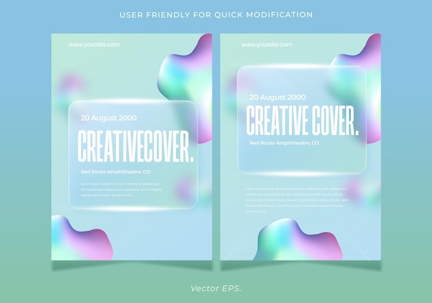 Premium Creative Cover Poster Flyer z mieszanym zielono-niebieskim gradientem Fluid Glassmorphism style
