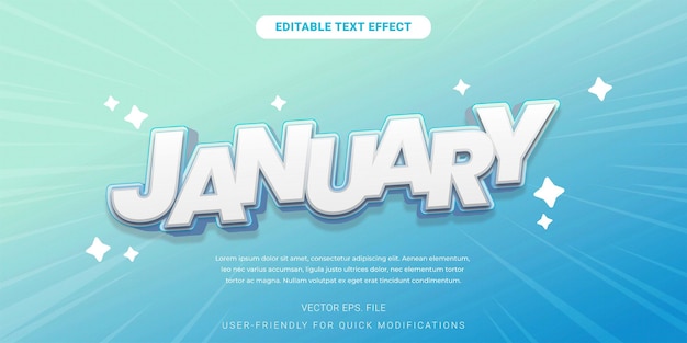 Premium Editable Text Effect Styczeń Wybitny niebieski kolor cyjanowy Gradient Vector
