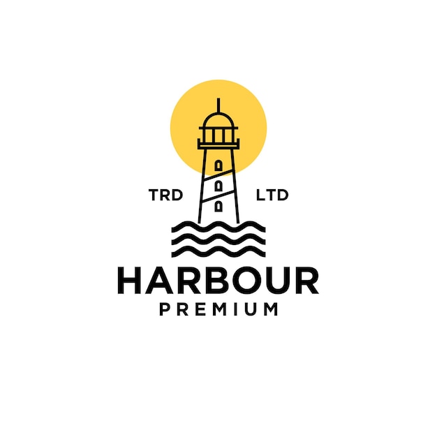 Premium Harbor z księżycem na czarnym logo wektora oceanu