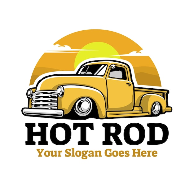 Premium Hot Rod Wektor. Ilustracja Wektorowa żółty Klasyczny Stary Pickup