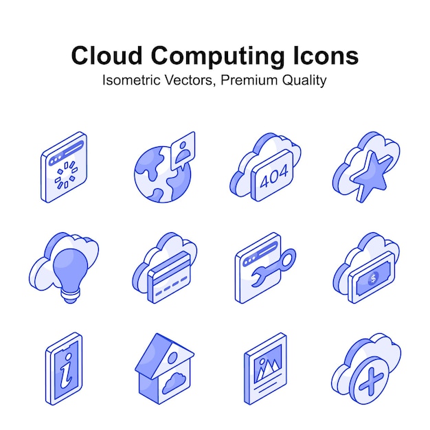Premium izometryczne wektory zestaw cloud computing gotowy do użycia w stronach internetowych i aplikacjach mobilnych