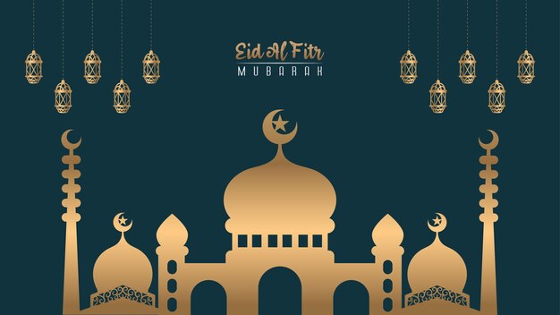 Premium luksusowy minimalistyczny projekt tła dla pozdrowień Eid al-Fitr w kolorze niebieskim i złotym