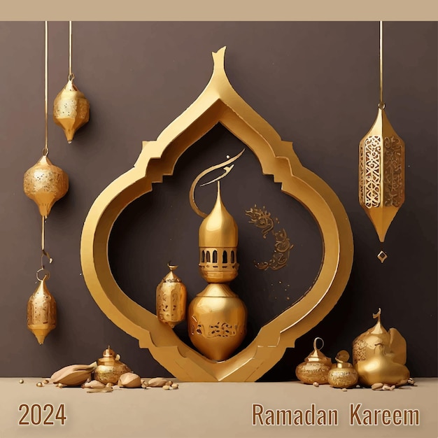 Plik wektorowy premium wektorowa ilustracja 3d kwiatowa realistyczny ramadan kareem szablon projektowania