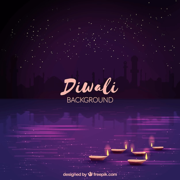 Pretty fioletowym tle diwali ze świecą