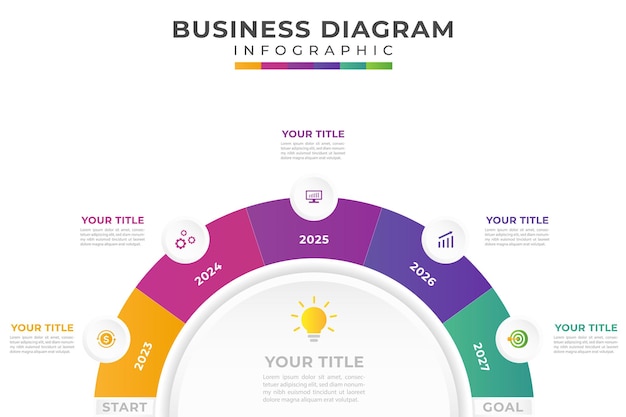 Plik wektorowy prezentacja biznesowa infografika półkola diagram osi czasu 5 etapów