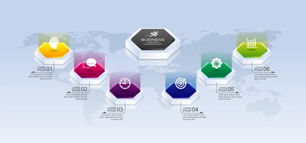 Prezentacja Biznesowa Infografika Szablon Kolorowy Z Sześcioma Krokami