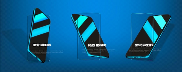 Prezentacja Nowego Smartfona Z Czarnym Ekranem I Blaskiem Telefon Komórkowy Jest Przechylony Z Różnych Stron Na Czarnym Tle Realistyczny Model Telefonu 3d