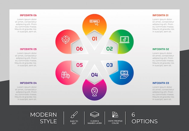 Plik wektorowy prezentacja opcji biznesowych infografika z nowoczesnym stylu i kolorowy koncepcja. 6 kroków infografiki