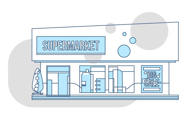 Prezentacja Supermarketów I Ilustracja Reklam, Styl Cienkich Linii