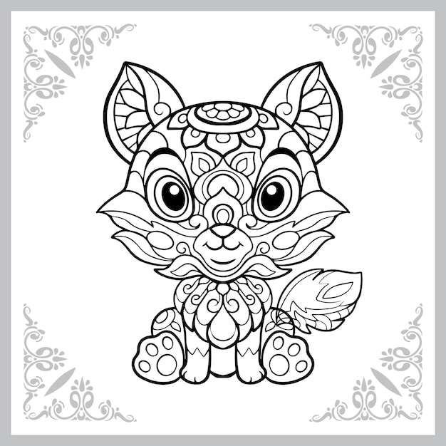 Printcute lis kreskówka zentangle sztuki na białym tle
