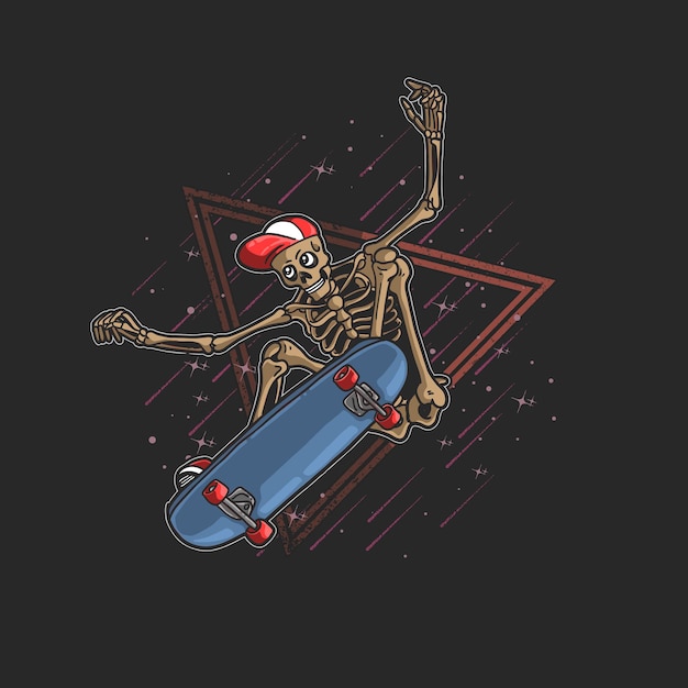 Pro Skater Skeleton Jumping Freestyle Illustration