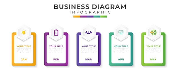 Plik wektorowy proces infograficzny biznesowy z kwadratowym wzorem szablonu z ikonami i 5 opcjami lub krokami