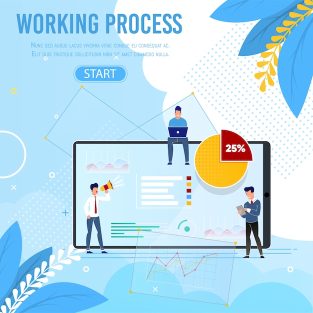 Proces Pracy I Baner Sztabowy Z Przyciskiem Start