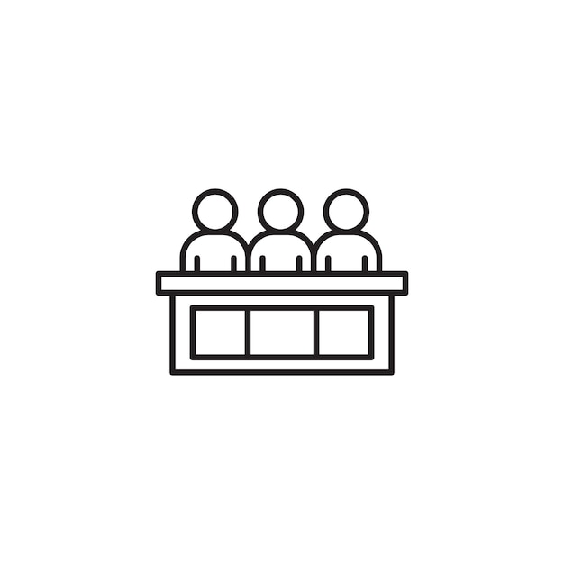 Proces według ikony Jury Set Jury Meeting Panel Symbol wektorowy w czarnym wypełnionym i zarysowanym stylu Justice Deliberation Sign