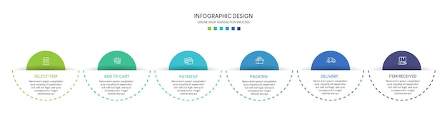 Proces Zakupów Online Z 6 Krokami Szablon Infografiki Procesu Biznesowej Osi Czasu