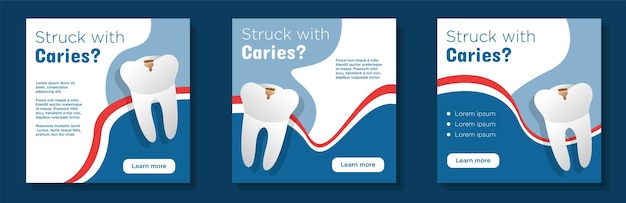 Próchnica Zębów Social Media Post Banner Set Nowoczesny Salon Dentystyczny Reklama Koncepcja Zdrowie Zębów