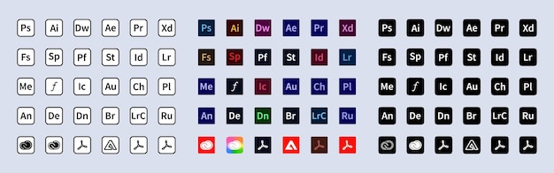 Produkt Adobe Logotyp zestaw produktów adobe adobe ilustrator photoshop kreatywna chmura po efektach lightroom Redakcja ilustracji wektorowych