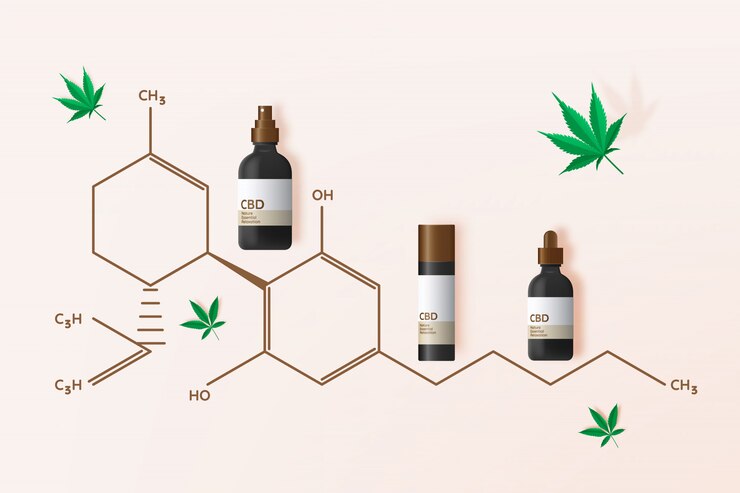 Wektor produkt cbd z liśćmi kanabidiolu