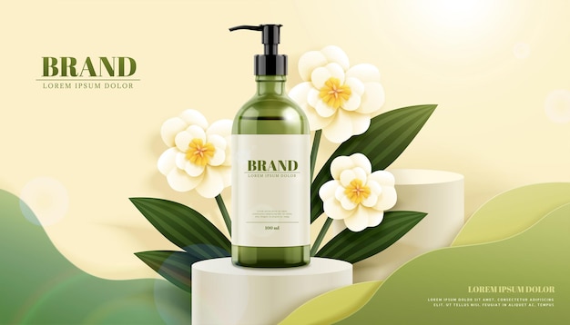 Produkt do pielęgnacji skóry na okrągłym podium