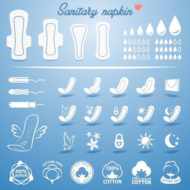 Produkty Do Higieny Intymnej (zestaw Ikon Z Białej Serwetki, Wkładek I Tamponów)