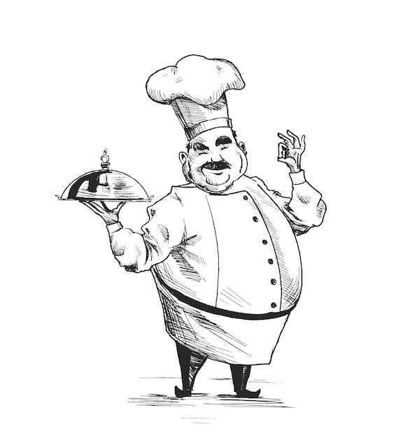Plik wektorowy profesjonalni kucharze gotują kucharze kulinarni ręcznie rysowane szkic ilustracji wektorowych