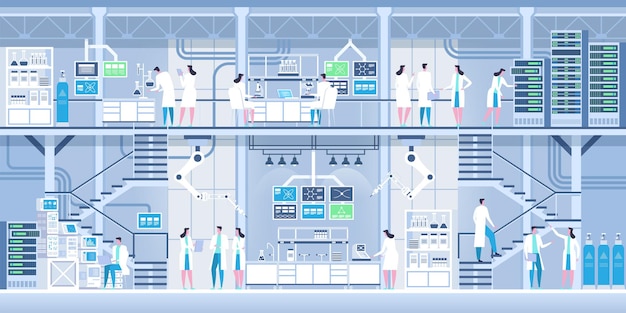 Profesjonalni naukowcy w nowoczesnym wnętrzu laboratorium