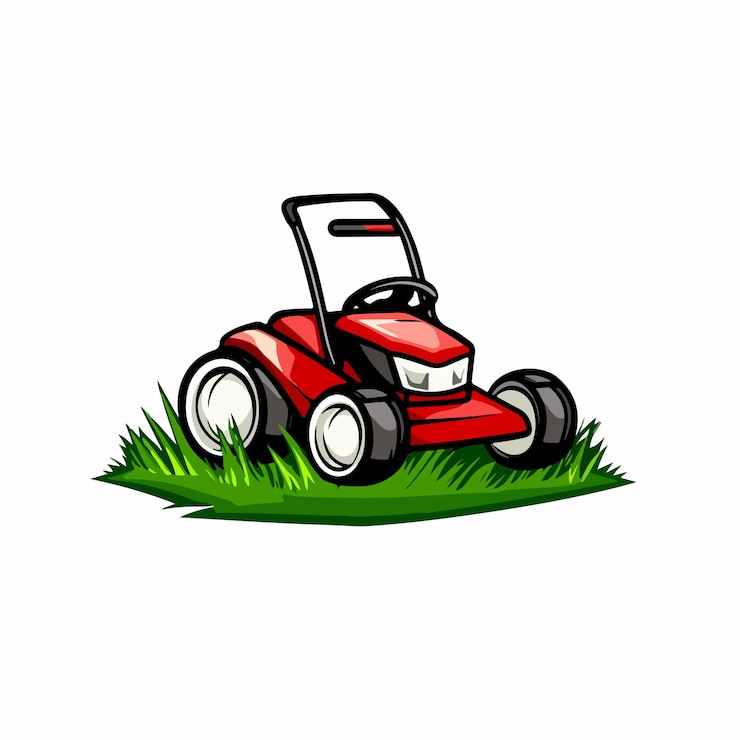 Wektor profesjonalny projekt logo do pielęgnacji trawnika z kosiarką do obsługi trawnika