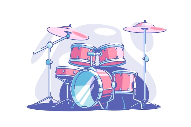 Profesjonalny zestaw perkusyjny ilustracji wektorowych sprzęt dla zespołu płaskiego gatunku muzycznego wykonania i koncert rozrywki sztuka i koncepcja muzyki na białym tle