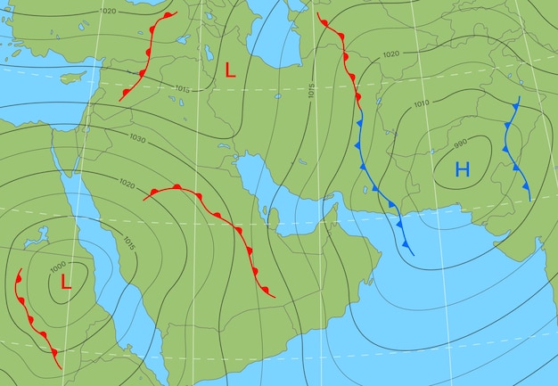 Plik wektorowy prognoza pogody mapa izobar wiatry bliskiego wschodu