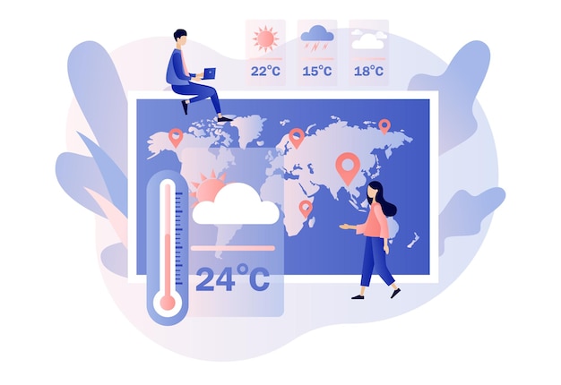 Plik wektorowy prognoza pogody online słońce chmury wiatr burza z piorunami deszcz meteorologia meteorolog