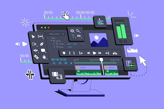 Program Video Editor jest wyświetlany na komputerze Aplikacja do edycji klipów wideo Montaż filmów