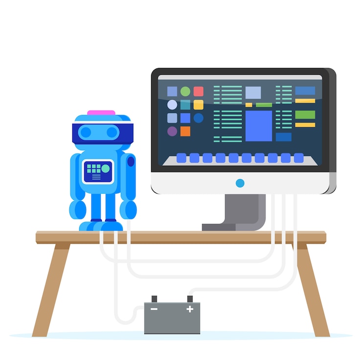 Wektor programowanie robota płaskim ilustracji