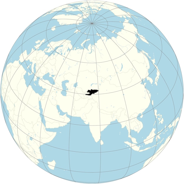Projekcja Ortograficzna Mapy świata Z Kirgistanem W środku, Krajem Bez Dostępu Do Morza W C