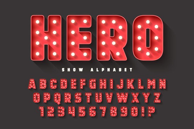 Plik wektorowy projekt alfabetu retro kina kabaret lampy led litery i cyfry oryginalny design