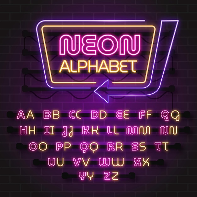 Projekt alfabetu w stylu neonowym