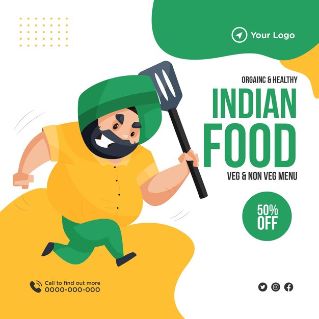 Projekt Banera Ekologicznego I Zdrowego Indyjskiego Szablonu żywności