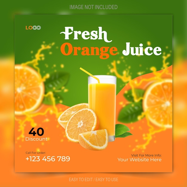 Projekt Banera Mediów Społecznościowych Orange Fresh Juice