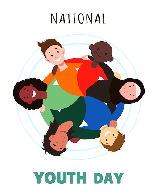 Plik wektorowy projekt banera narodowego dnia młodzieży w płaskim stylu