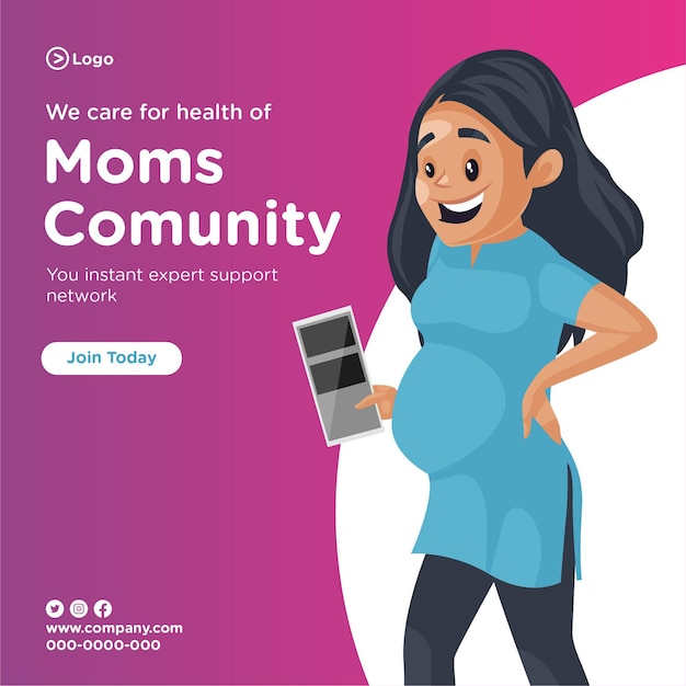 Projekt Banera Przedstawiający Dbamy O Zdrowie Społeczności Mam Z Kobietą W Ciąży Trzymającą Raporty W Dłoniach