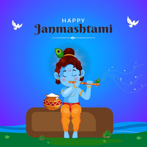 Projekt Banera Szczęśliwego Szablonu Festiwalu Janmashtami Indian