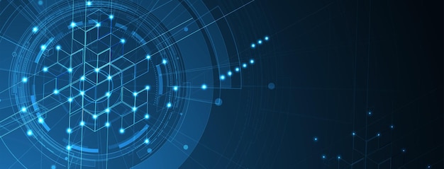 Projekt banera technologicznego z sześciokątnym abstrakcyjnym tłem