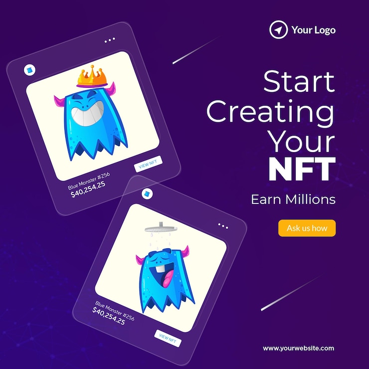 Wektor projekt banera zacznij tworzyć swój szablon nft