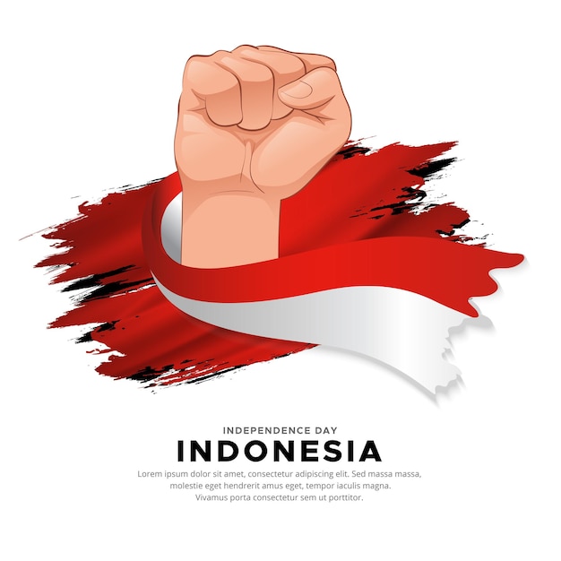 Plik wektorowy projekt dnia niepodległości indonezji z ręką trzymającą flagę wektor falista flaga indonezji