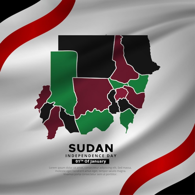 Projekt Dnia Niepodległości Sudanu Z Falistą Flagą I Mapami Sudanu Wektor Dnia Niepodległości Sudanu