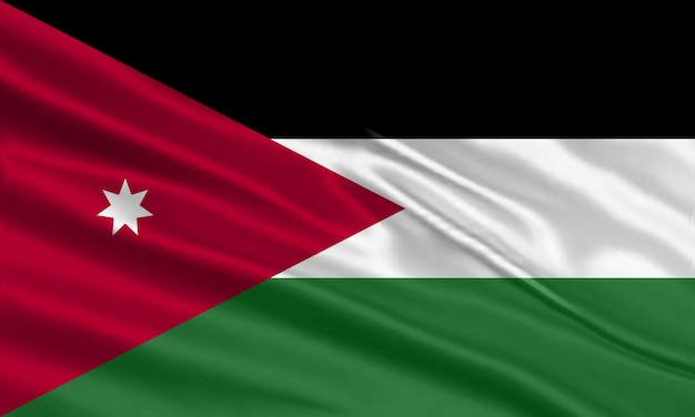 Plik wektorowy projekt flagi jordanii. machająca flaga jordanii wykonana z satyny lub jedwabiu. ilustracja wektorowa.