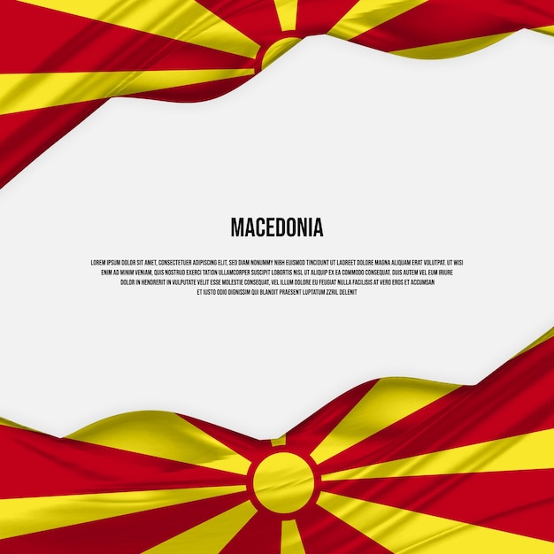 Projekt Flagi Macedonii. Machająca Flaga Macedonii Północnej Wykonana Z Satyny Lub Jedwabiu. Ilustracja Wektorowa