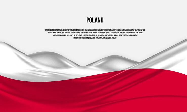 Projekt flagi Polski. Machająca flaga Polski wykonana z tkaniny satynowej lub jedwabnej. Ilustracja wektorowa.