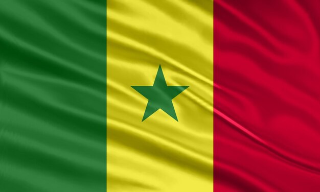 Projekt flagi Senegalu Machająca flaga Senegalu wykonana z satyny lub jedwabnej tkaniny ilustracji wektorowych