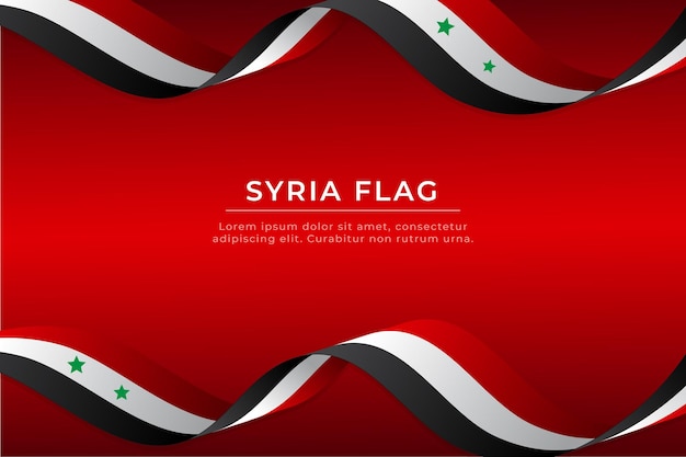 Projekt Flagi Syrii Syryjska Flaga Falista Na Czerwonym Tle Realistyczne Macha Transparentem Wstążki
